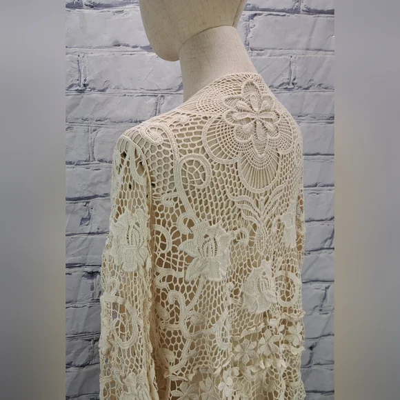 Vintage 90s Women's Crochet Open Knit Cardigan Nature Designs Mexico One Size - Picture 11 of 16